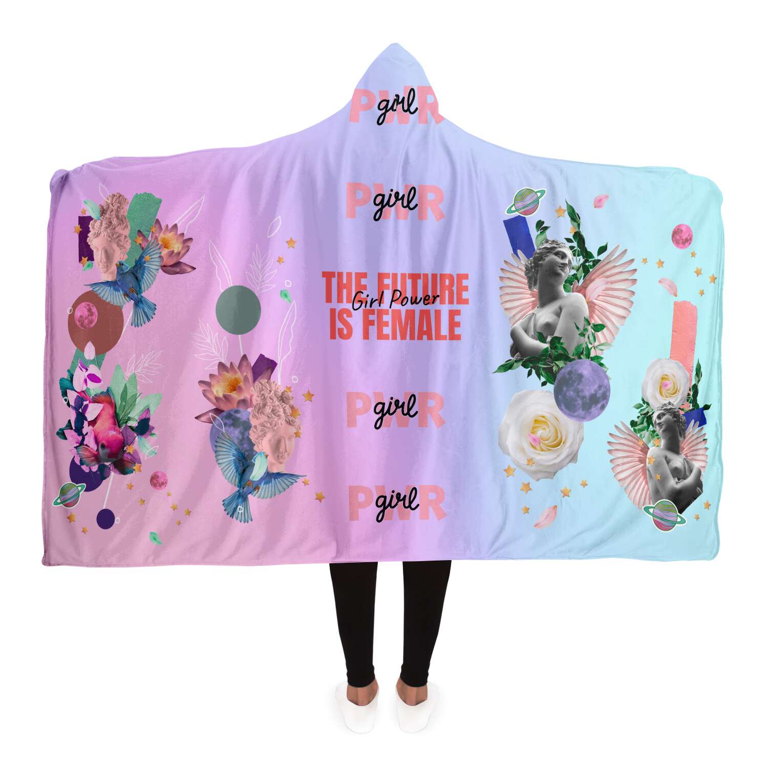 GirlPower Feminist Hooded Blanket - Adult / Premium Sherpa /