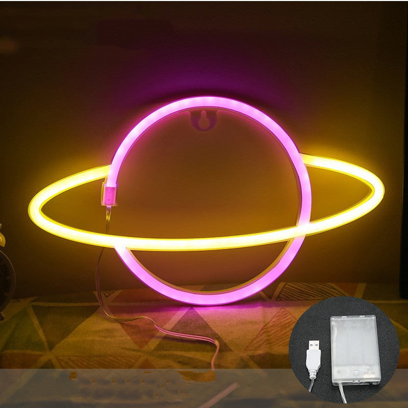 LED Planet Neon Cosmic Lamp Decoration - Pink yellow