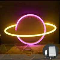 Thumbnail for LED Planet Neon Cosmic Lamp Decoration - Pink yellow