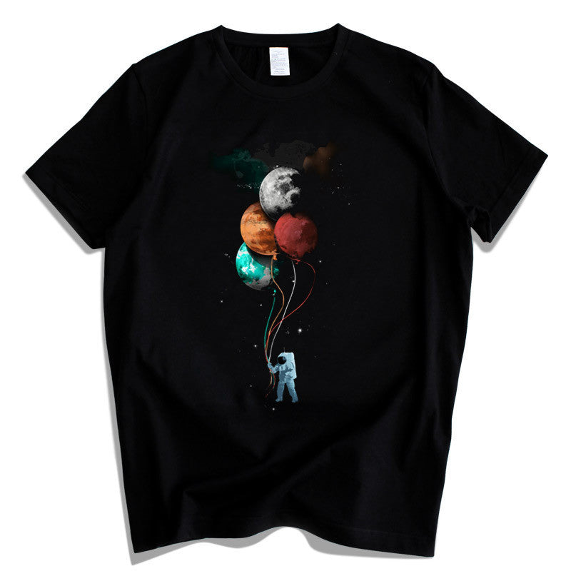 Planets Balloon Astronaut T-shirt - Black / S - T-Shirt