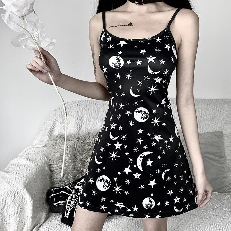 Moon And Stars Strappy Dress - Black / M