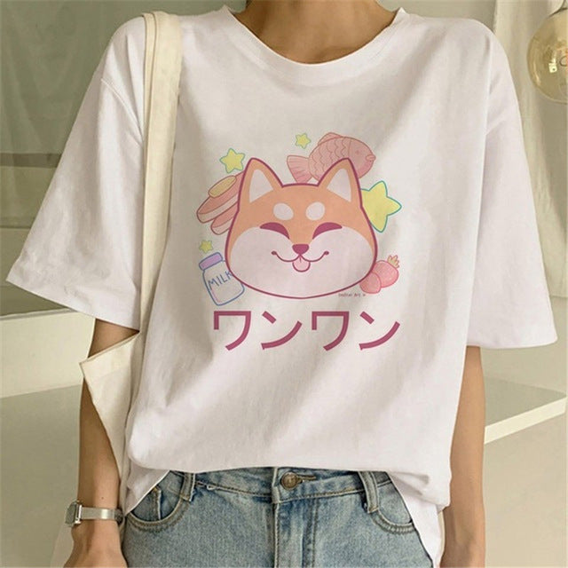 Cute Shiba Inu Print Oversized T-shirt - Style 4 / S -