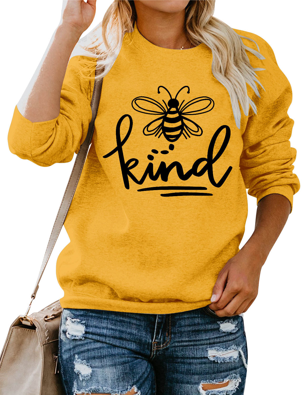 Bee Kind Vegan Friendly Sweatshirt - Yellow / Black font / L
