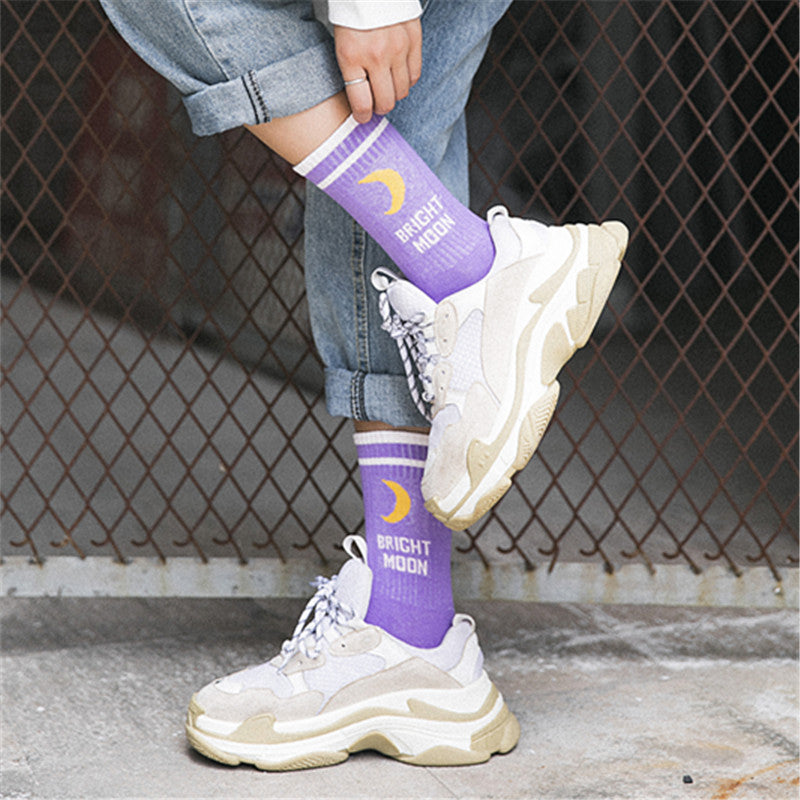Bright Moon Print Trendy Socks
