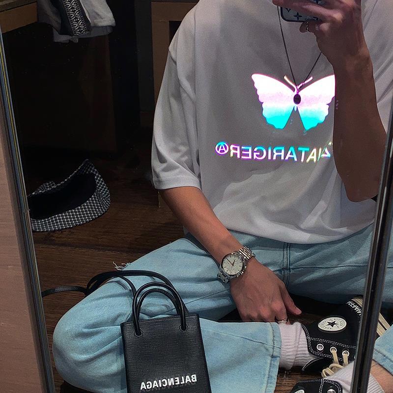 Reflective Butterfly Oversize T-Shirt - White / S