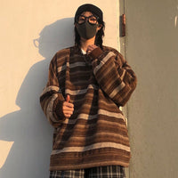 Thumbnail for Retro Aesthetic Japanese striped Knit oversize sweater - UrbanWearOutsiders Sweater