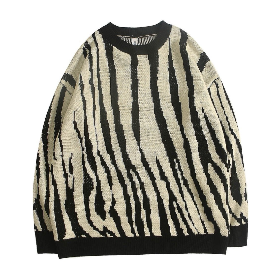 Contrast Grain Zebra Sweater - Black / L - SWEATSHIRT