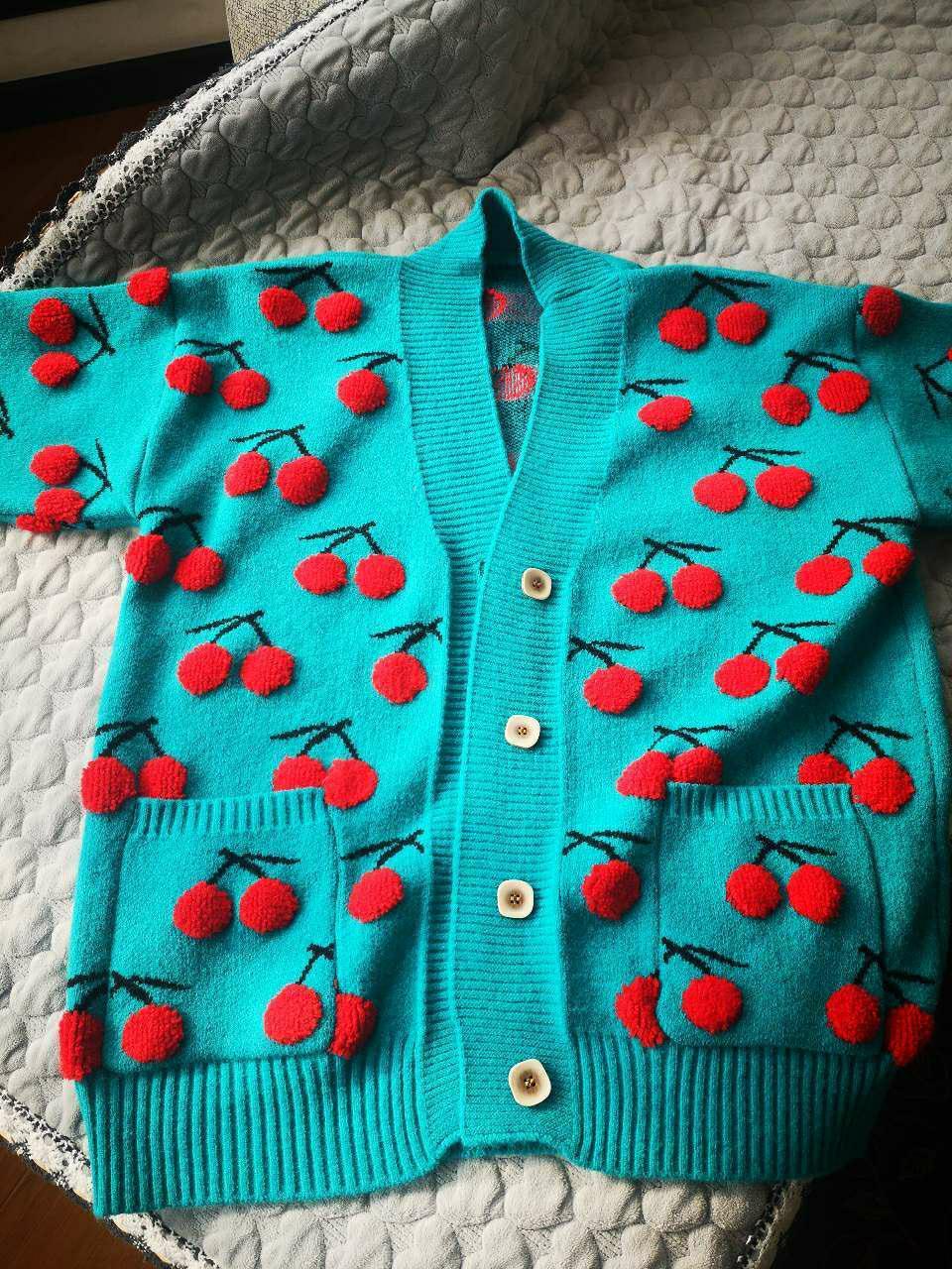 Fruit Cherries Korean Style Knitted Sweater
