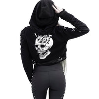 Thumbnail for I don’t Care Skull Crop Hoodie - Hoodies