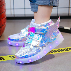 Lights Wings Glitter PU Vegan Shoes - Pink / 37