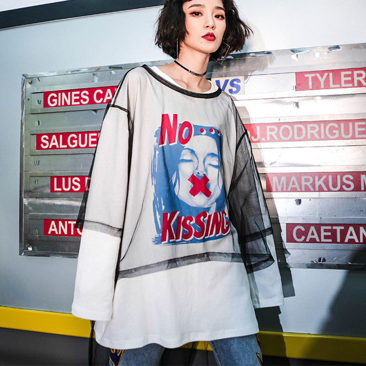No kissing long sleeve oversized Top - White / One size -