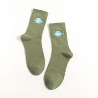 Thumbnail for Full Moon and Saturn Socks - Green / One Size