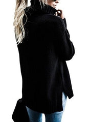 Korean style High-Collar Sweater - black / XL