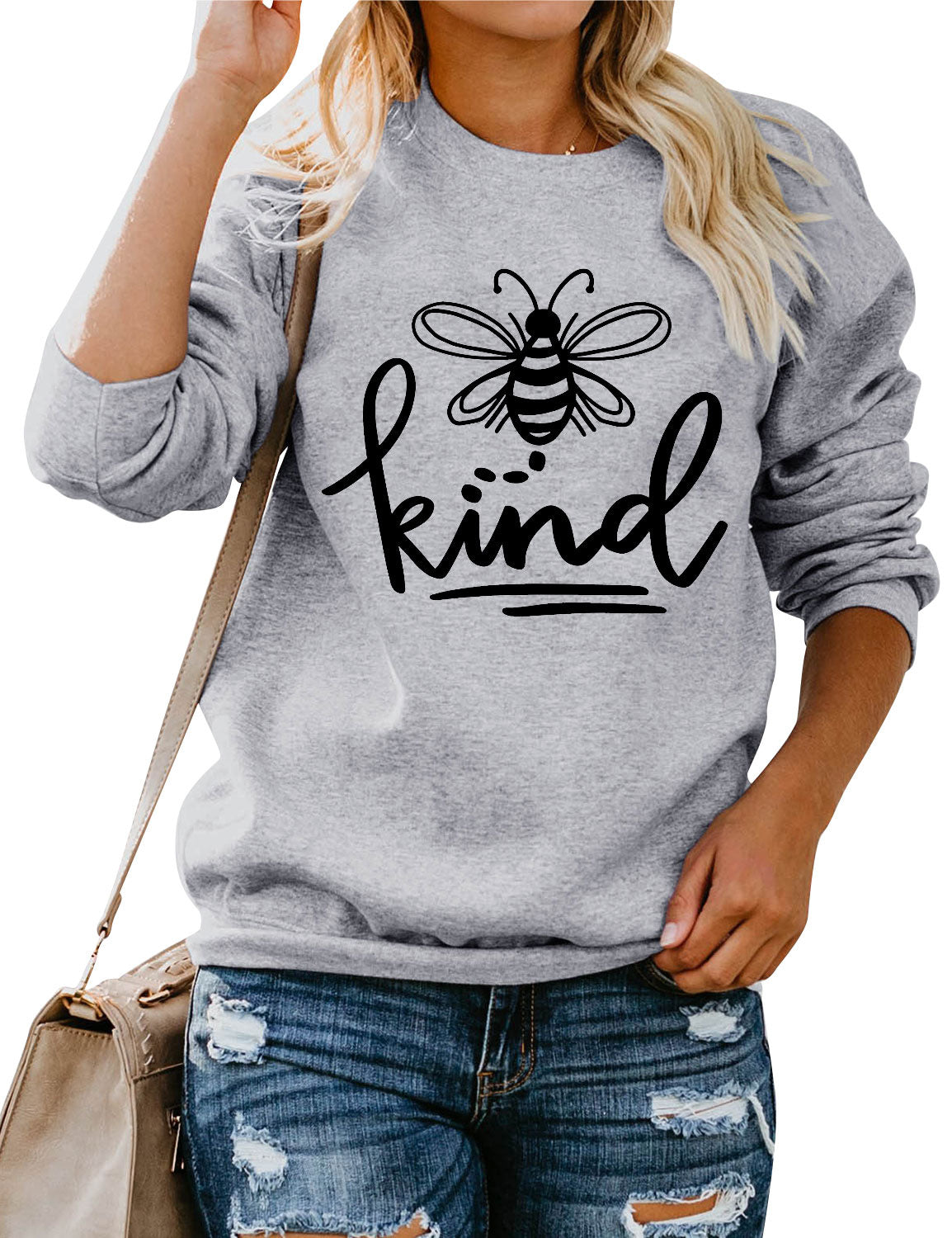 Bee Kind Vegan Friendly Sweatshirt - Grey / Black font / XXL