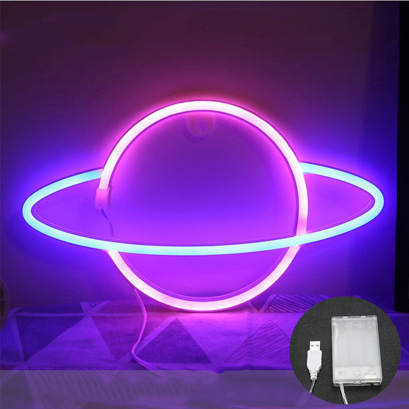 LED Planet Neon Cosmic Lamp Decoration - Pink blue
