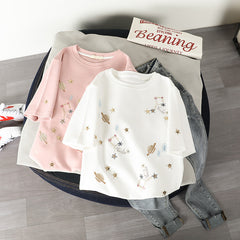 Constellation Loose Embroidery T-shirt - T-Shirt