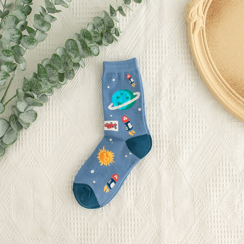 Galaxy and Planets Cotton Socks - Sun And / One Size
