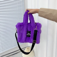Thumbnail for Cute Furry Faux Fur Tote and Shoulder Bag - Purple / One