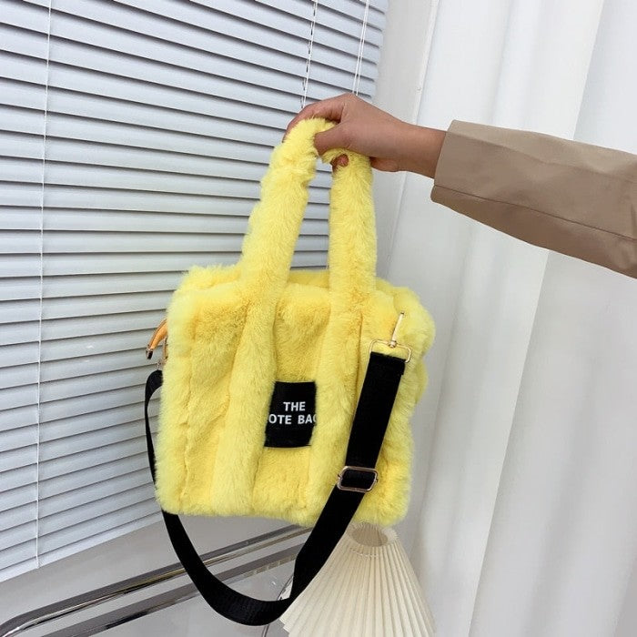 Cute Furry Faux Fur Tote and Shoulder Bag - Yellow / One