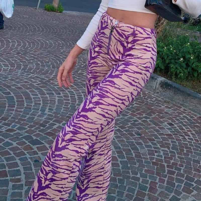 Zebra Pattern Flare High Waist Pants
