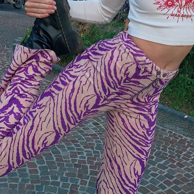 Zebra Pattern Flare High Waist Pants
