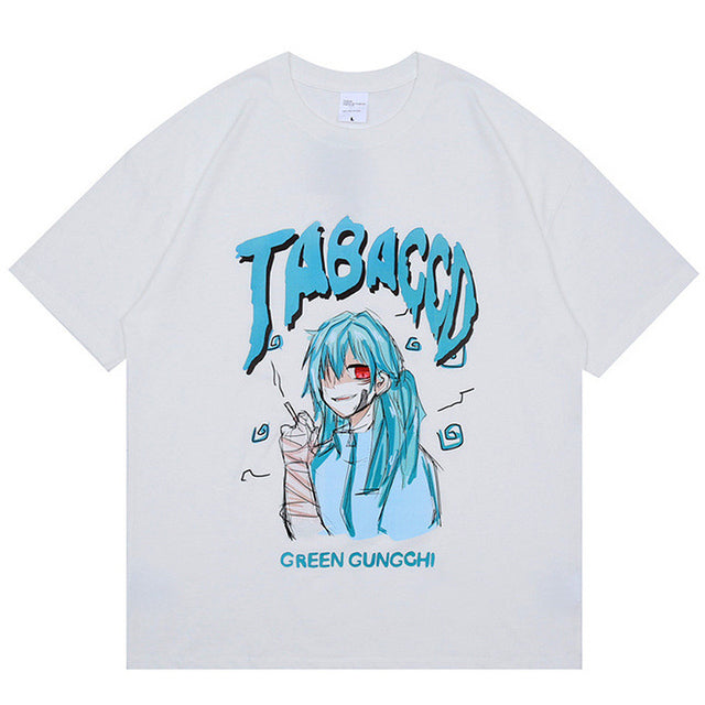 JABACCD Anime Print Oversize Japanese T-Shirt - White / M