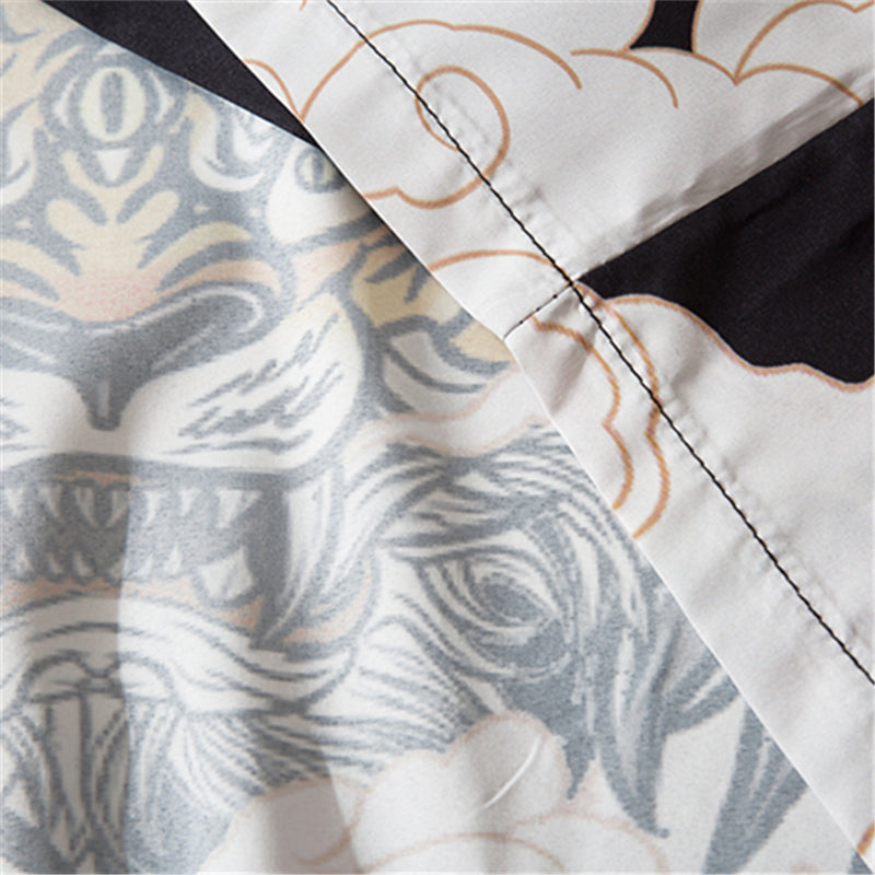 Tiger & Samurai Girl 3/4 Sleeve Kimono - KIMONO