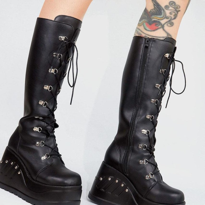 Goth Platform Fashion High Heels Sneaker - black style 6 / 5