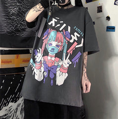 Goth Girl with Mask Dark T-shirt - dark gray / M - T-Shirt