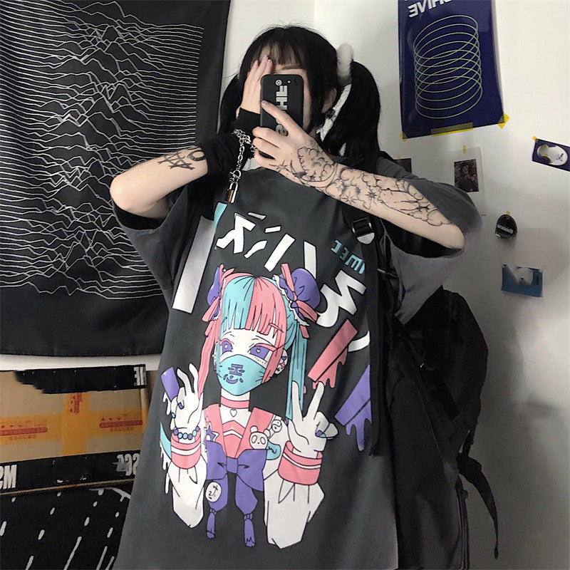 Goth Girl with Mask Dark T-shirt - T-Shirt