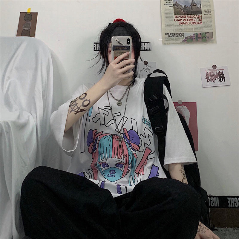 Goth Girl with Mask Dark T-shirt - T-Shirt