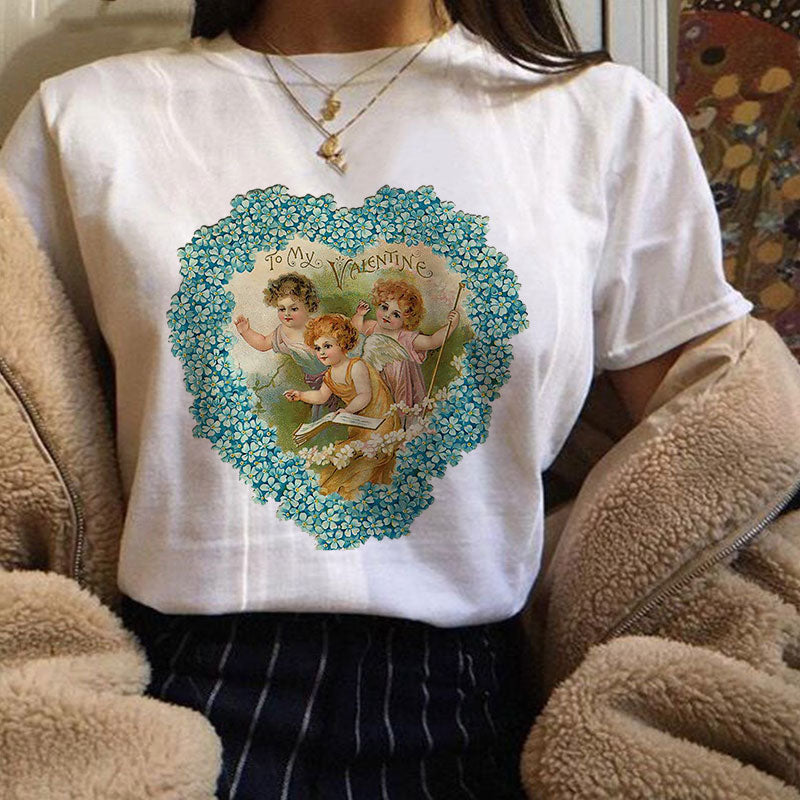 Vintage Cherubs Floral Heart T-shirt - T-Shirt