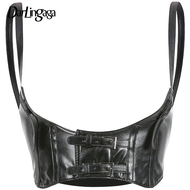 Gothic PU Leather Crop Top - One Size