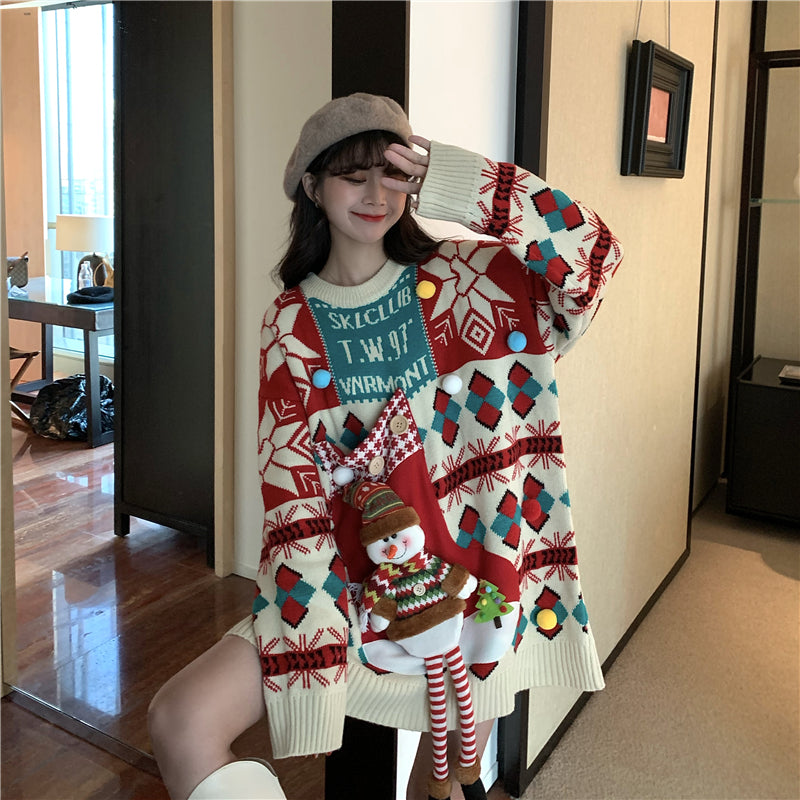 Snowman Christmas Long Thick Plus Oversize Sweater