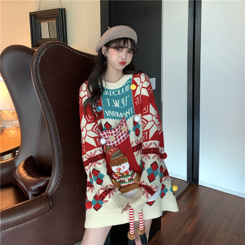 Snowman Christmas Long Thick Plus Oversize Sweater