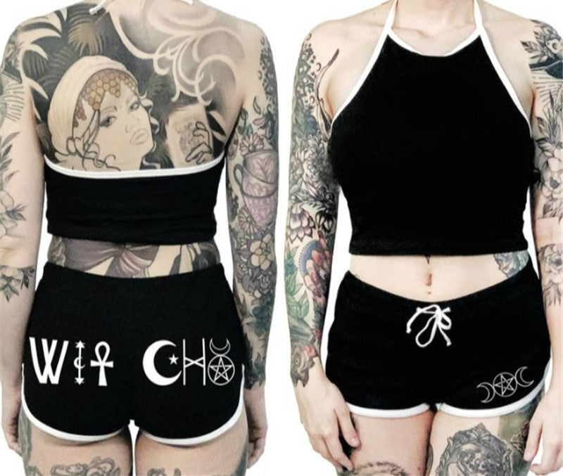Goth Punk Plus Size Shorts & Top - black white / S -
