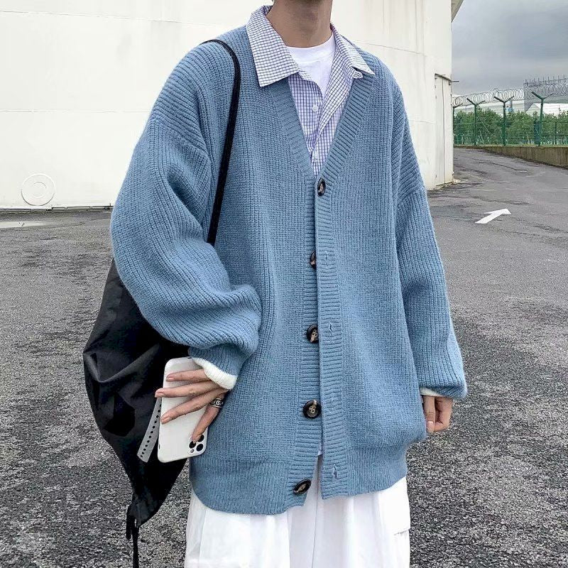 Oversized Knitted Loose Korean Style Cardigan - sky blue /