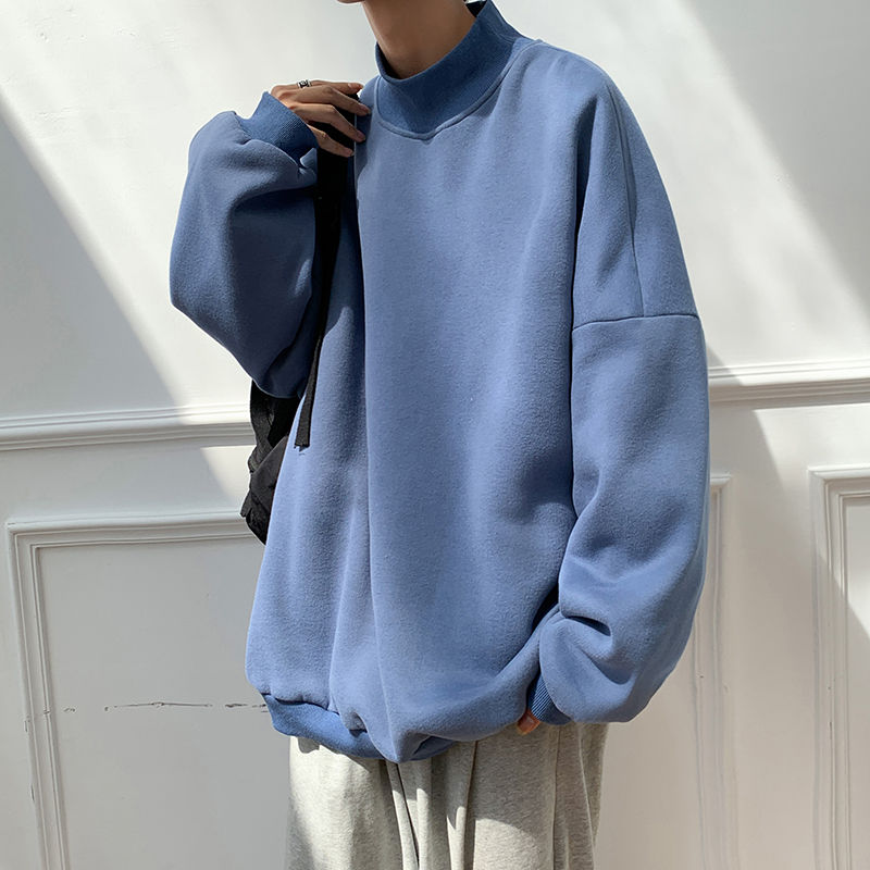 Korean Fashion Stand-up Collar Pastel Sweatshirt - Blue / M