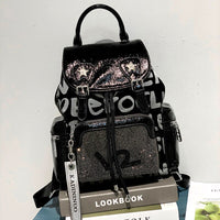 Thumbnail for Printed Letters Dark Backpack - One Size / Black