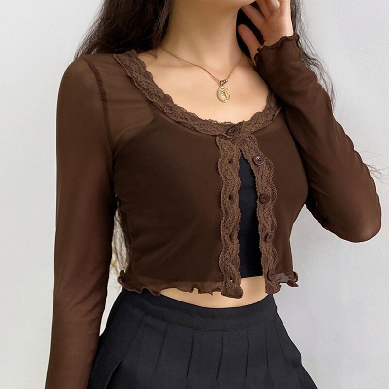 See Through Lace Up Mesh - Top