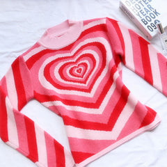 Striped Heart Pink Knitted Sweater
