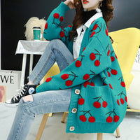 Thumbnail for Fruit Cherries Korean Style Knitted Sweater - S / Green