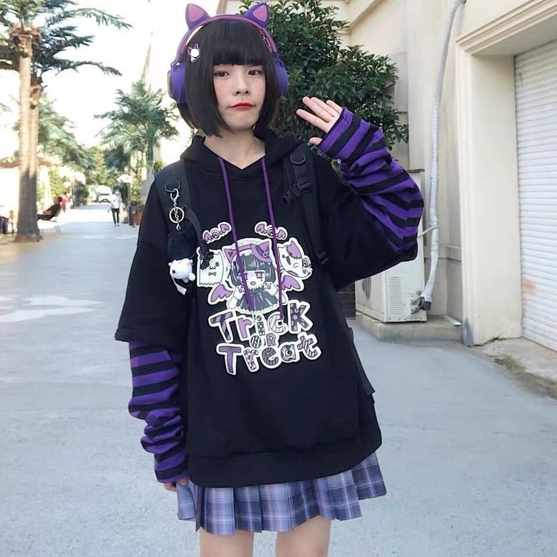 E-Girl Kawaii Anime Gothic Hoodie - Black / S - SWEATSHIRT