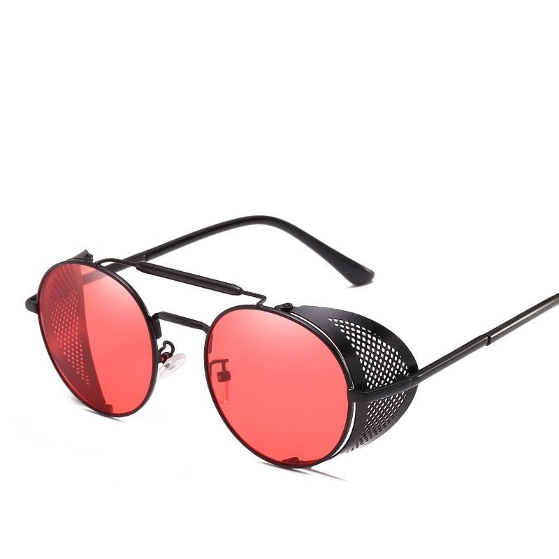 Round Metal UV Protection Sunglasses - Black Red / One Size