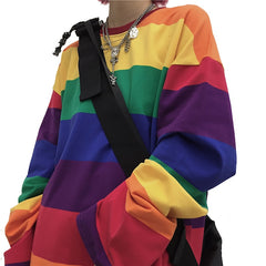 Rainbow Striped Harajuku Sweater - M