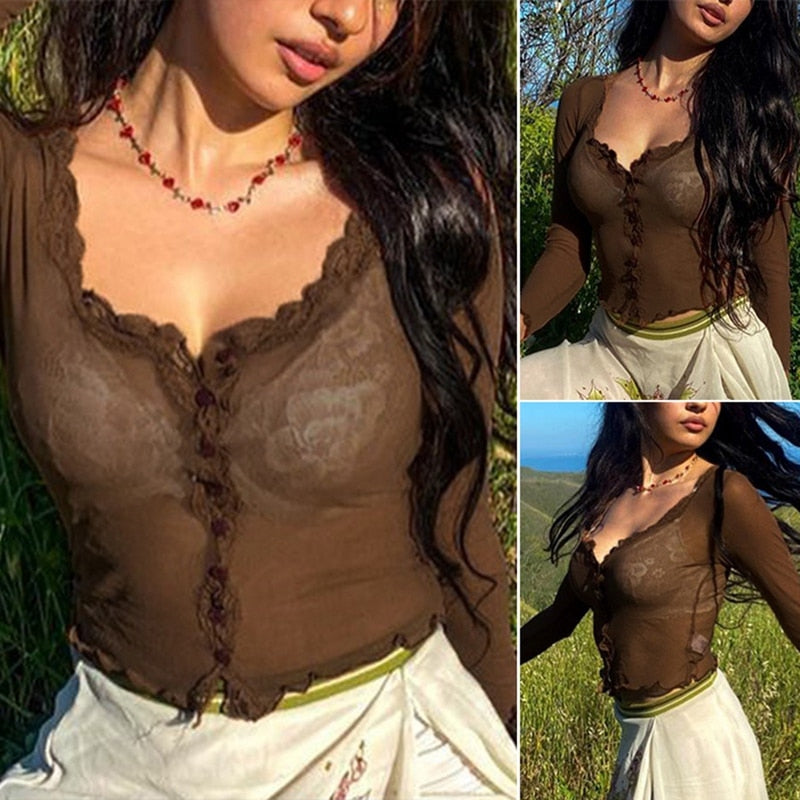 See Through Lace Up Mesh - Top