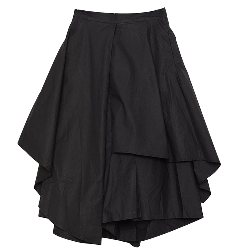 High Waist Black Asymmetrical Wide Leg Skirt - black / S