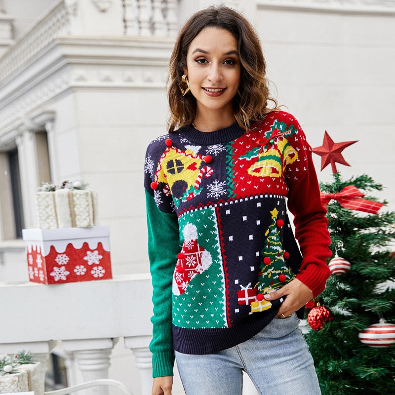 Christmas Knitted O-Neck Long Sleeve Sweater