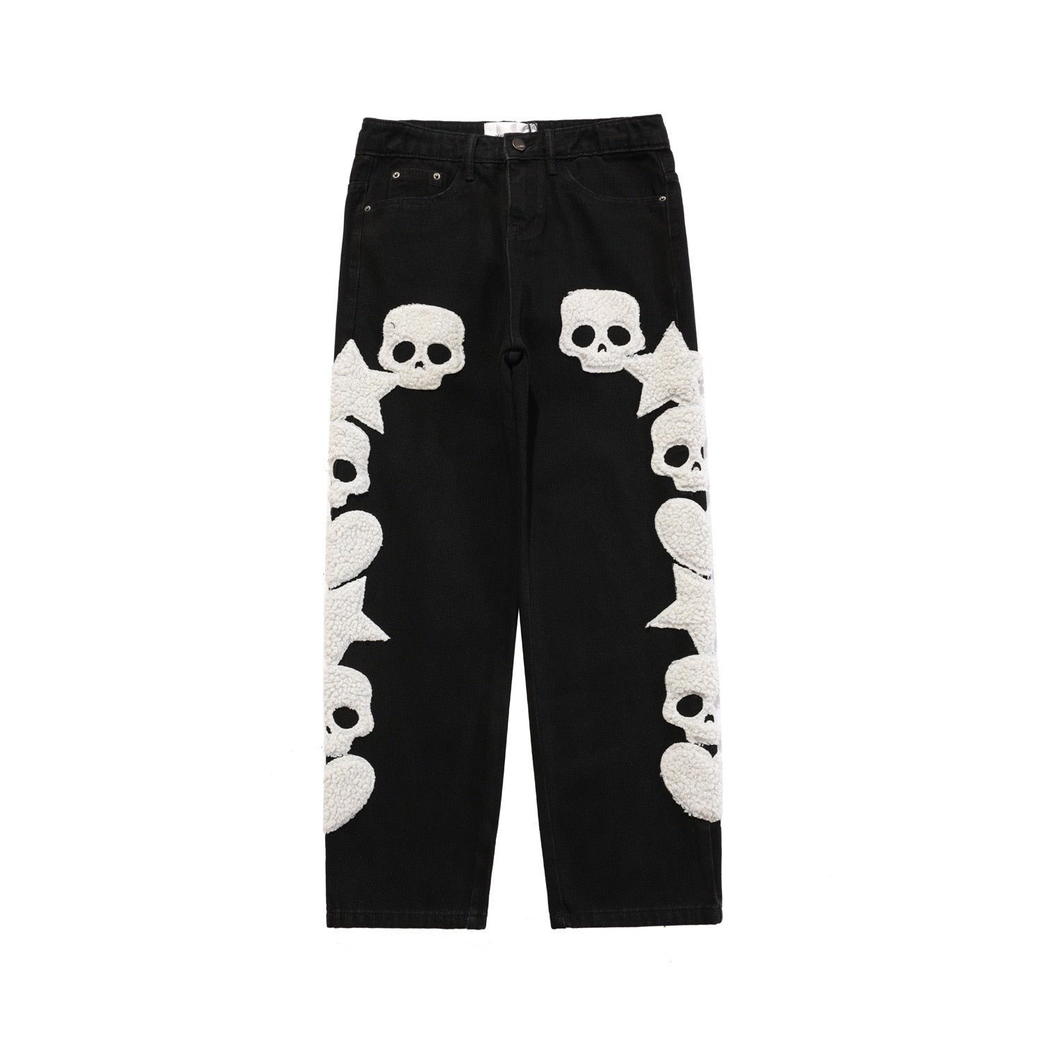 Skull Embroidery Straight Pants - Black / S
