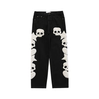 Thumbnail for Skull Embroidery Straight Pants - Black / S